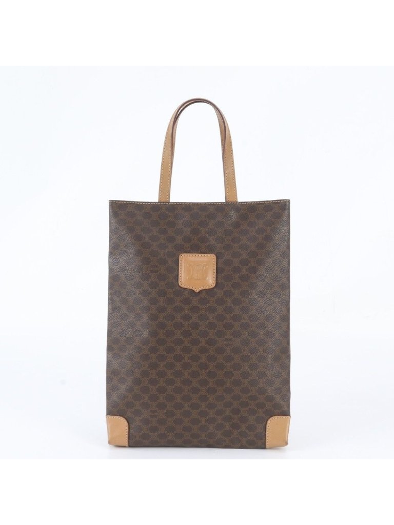 Celine Macadam Triomphe Leather Tote Shoulder Hand Brown